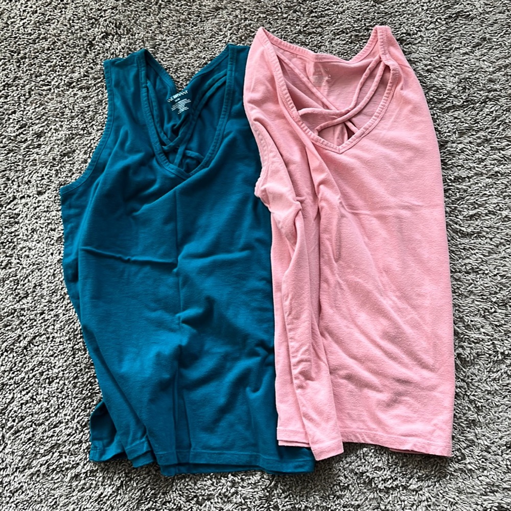 Lane Bryant Teal & Pink Criss Cross Tanks Set of 2